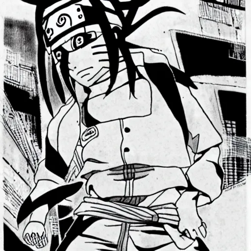 Image similar to Naruto illustrated by Frank Miller