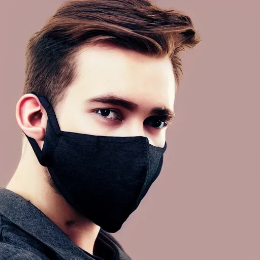 Prompt: professional digital art of a young adult man with a stylish face mask, earrings, and dark clothes, high quality, HD, 8K, highly detailed