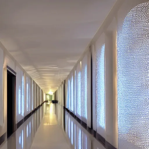 Image similar to a infinity, hotel hallway, that never ends