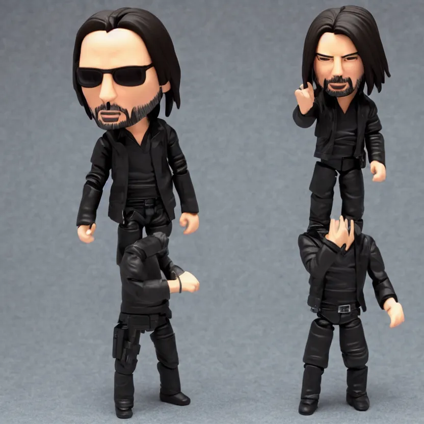Prompt: Nendroid figure of Keanu Reeves as Neo from The Matrix