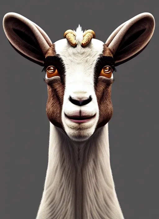 Prompt: anthropomorphic portrait of will smith as a goat, au naturel, hyper detailed, digital art, trending in artstation, cinematic lighting, studio quality, smooth render, unreal engine 5 rendered, octane rendered, art style by klimt and nixeu and ian sprigger and wlop and krenz cushart