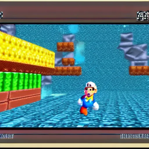 Image similar to in - game crt screenshot of super mario 6 4 for the nintendo 6 4, 4 k, high quality, hyperdetailed