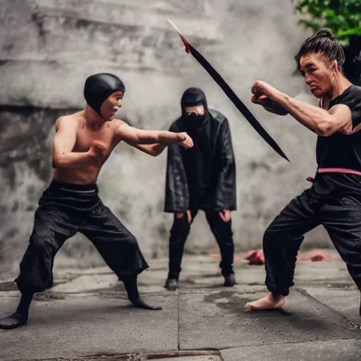 Image similar to photo of ninja fight in slow motion