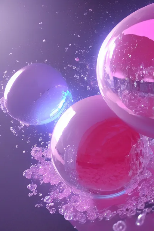 Image similar to Spherical Vat filled with Pink Liquid and Ice Cubes, mechanical, tubing, fantasy, digital art, trending on artstation, 4k, ultra detailed