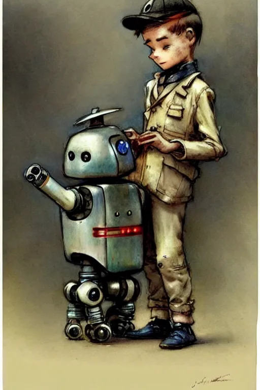 Image similar to (((((1950s boy and his robot . muted colors.))))) by Jean-Baptiste Monge !!!!!!!!!!!!!!!!!!!!!!!!!!!