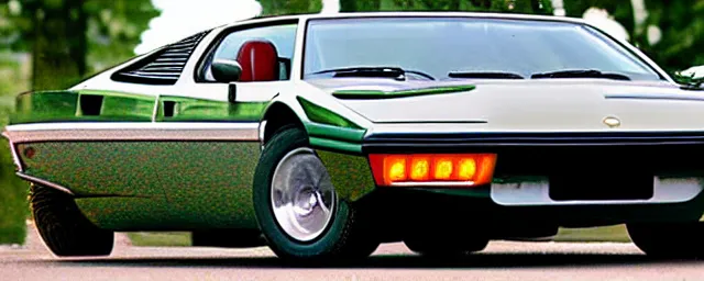 Image similar to a single 1 9 7 6 lotus esprit and 1 9 6 9 dodge charger hybrid with a rocket engine in the trunk, dslr