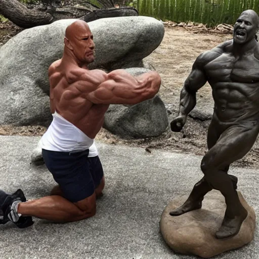 Image similar to Photo of Dwayne Johnson sculpting an statue of Dwayne Johnson made of rock