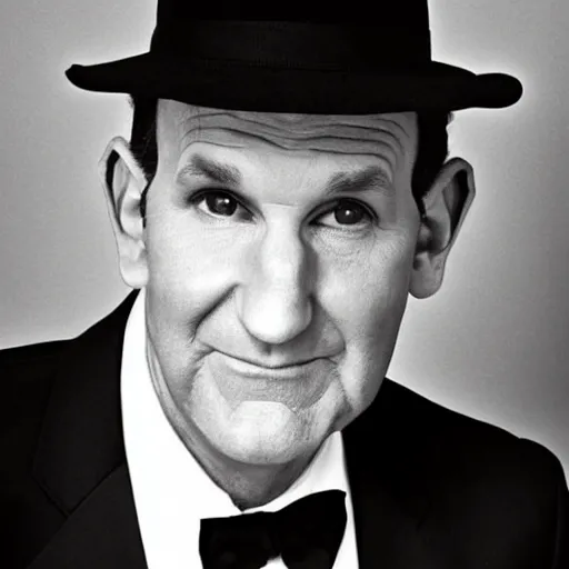 Image similar to a glamorous black and white portrait of al bundy with a hat, artistic, heroic, amazing, in the style of helmut newton