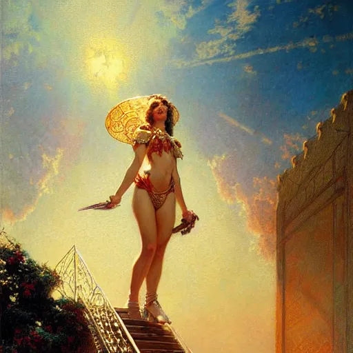 Image similar to stairway to heaven. highly detailed painting by gaston bussiere, craig mullins, j. c. leyendecker 8 k