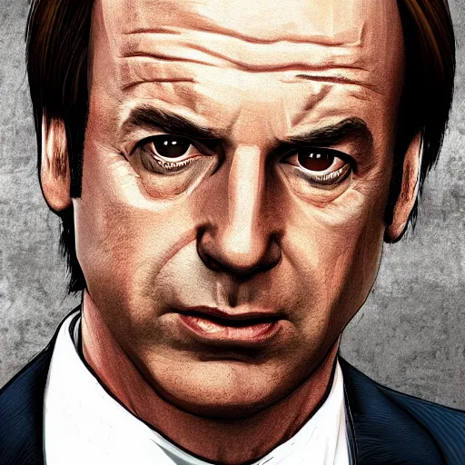 Image similar to Saul Goodman from Better Call Saul as a GTA character portrait, Grand Theft Auto, GTA cover art