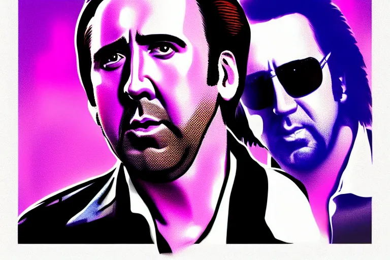 Prompt: nicolas cage in “ miami vice ” artwork, 4 k digital art, neon, 8 0's style