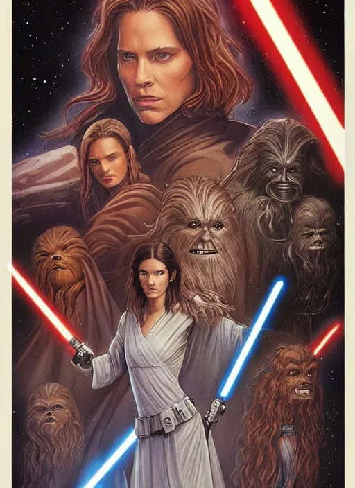 Image similar to movie poster by iain mccaig and magali villeneuve, a beautiful woman jedi master, symetrical face. highly detailed. star wars expanded universe, she is about 2 0 years old, wearing jedi robes. star destroyer