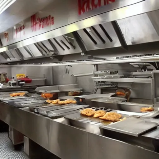 Image similar to fast food restaurant kitchen filled with rats all over