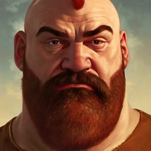 Image similar to david koechner as zangief from street fighter, ultra realistic, concept art, intricate details, eerie, highly detailed, photorealistic, octane render, 8 k, unreal engine. art by artgerm and greg rutkowski and magali villeneuve and alphonse mucha