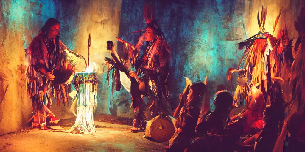 Image similar to of Native American shaman drumming by Liam Wong and Boris Vallejo