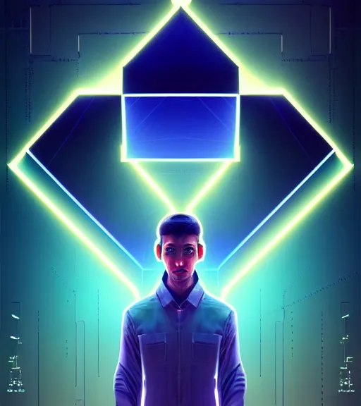 Image similar to symmetry!! arab prince of technology, solid cube of light, hard edges, product render retro - futuristic poster scifi, lasers and neon circuits, handsome arab prince, intricate, elegant, highly detailed, digital painting, artstation, concept art, smooth, sharp focus, illustration, dreamlike, art by artgerm
