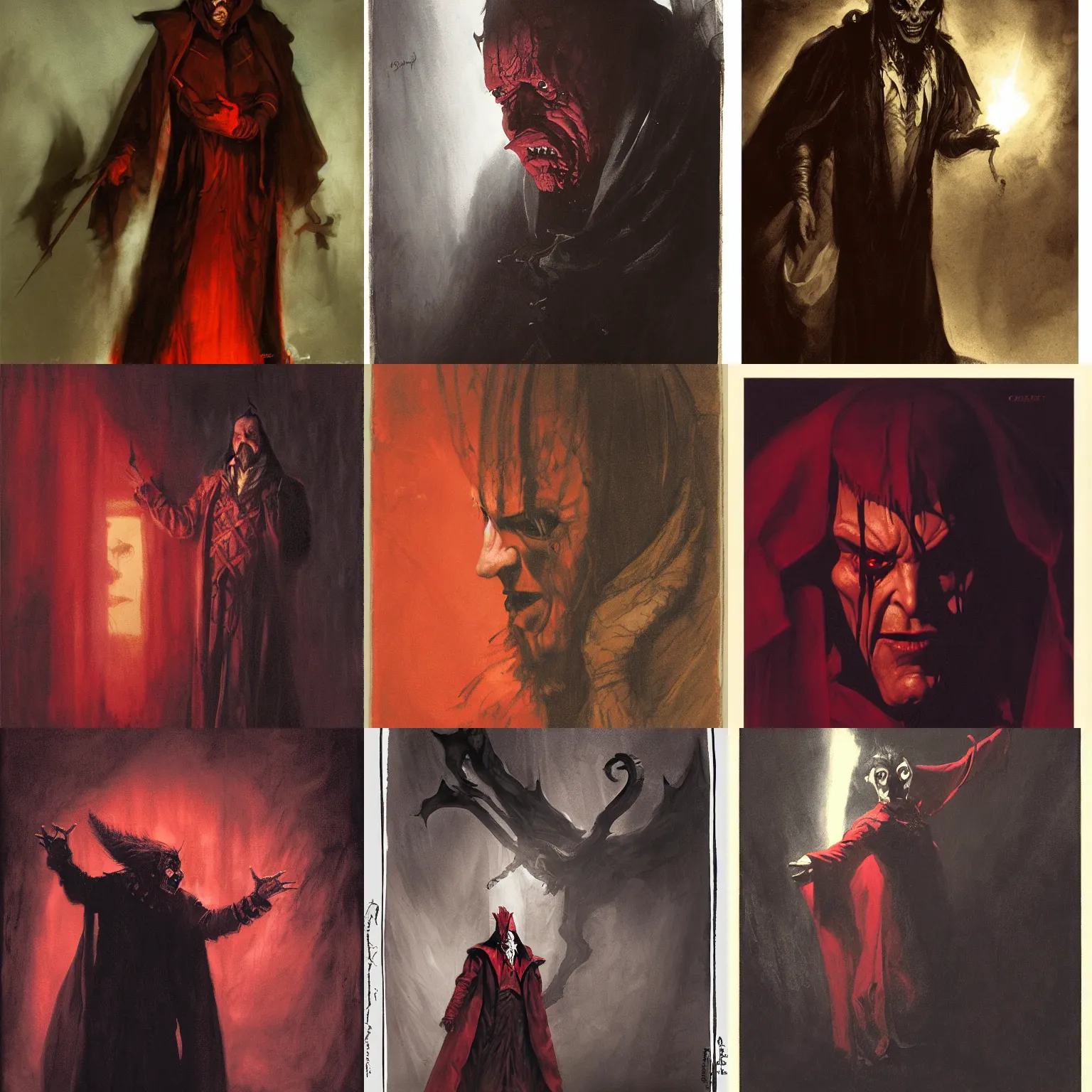 Prompt: cunning, dangerous mephisto from faust, dark shadows, low key lighting, dark background, theatrical, red, character concept art by jan matejko, gustave courbet, greg rutkowski, and j. dickenson