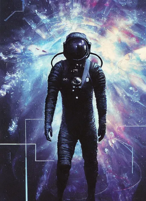 Image similar to astronaut in dark void underwater - complex and hyperdetailed technical suit design. reflection and dispersion materials. rays and dispersion of light. volumetric light. f / 3 2. noise film photo. flash photography. ultra realistic, 5 0 mm. poster by wayne barlowe, hajime sorayama aaron horkey, craig mullins