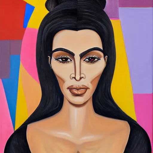 Image similar to portrait of kim kardashian painted in the style of george condo, intricate, dark, highly detailed, oil on canvas, terrifying, brilliantly colored, 8 k