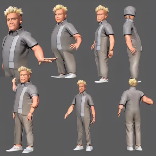 Image similar to 3 d model character sheet, multiple angles, gordon ramsay character design, fighting game, stylized 3 d graphics, ray tracing, ultra, 4 k image h - 7 4 0