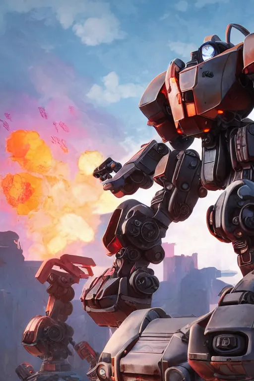 Image similar to mechwarrior 5 : mercenaries mech megaman transformer robot boss tank engine game octane render, 4 k, hd 2 0 2 2 3 d cgi rtx hdr style chrome reflexion glow fanart jesper ejsing, by rhads, makoto shinkai borderlands and by feng zhu rossdraws artstation by digital cinematic pixar and disney unreal zbrush central hardmesh