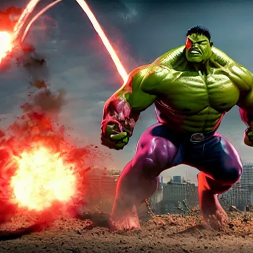 Image similar to x - men's juggernaut fighting hulk in an explosive action scene, details, cinematic, rendered in 8 k, movie promotion style