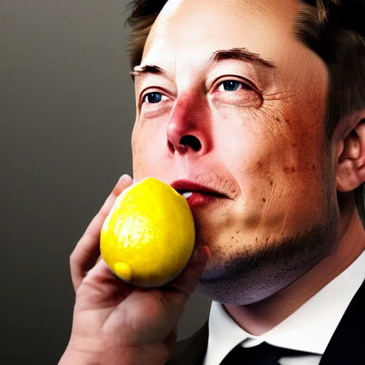 Prompt: elon musk with a lemon for a head, 8 k, sharp, high detail