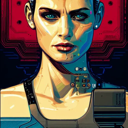 Image similar to a portrait of a female android, by Dan Mumford and Sandra Chevrier