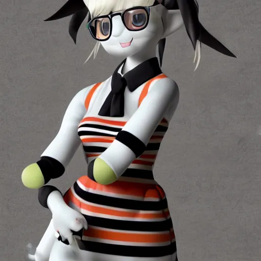 Prompt: cute fumo plush of a goatgirl in a zebra uniform, monster girl, anime, stylized pbr, vray