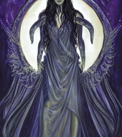 Image similar to godess of the night nyx in her primordial form, high quality, mystical