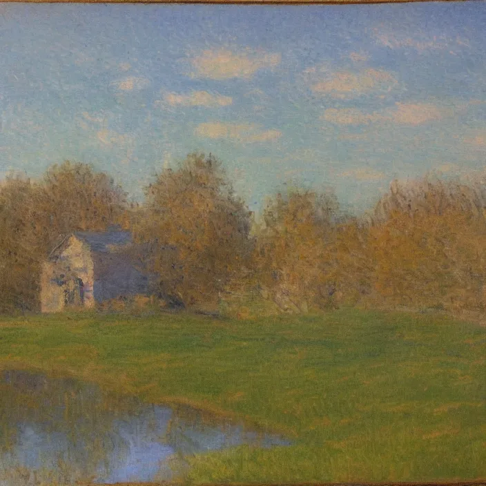 Prompt: a building in a serene landscape, impressionism