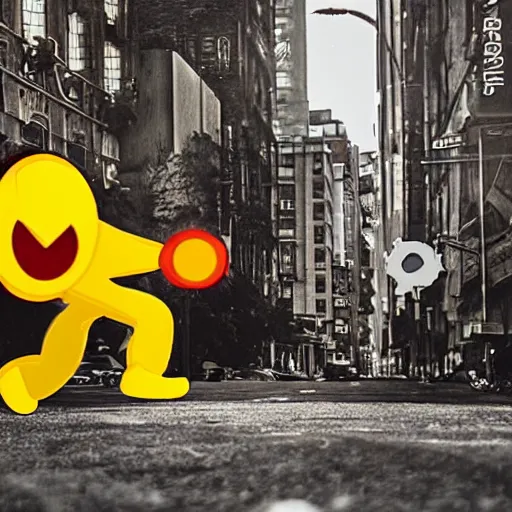 Prompt: scary pacman monster destroying a city