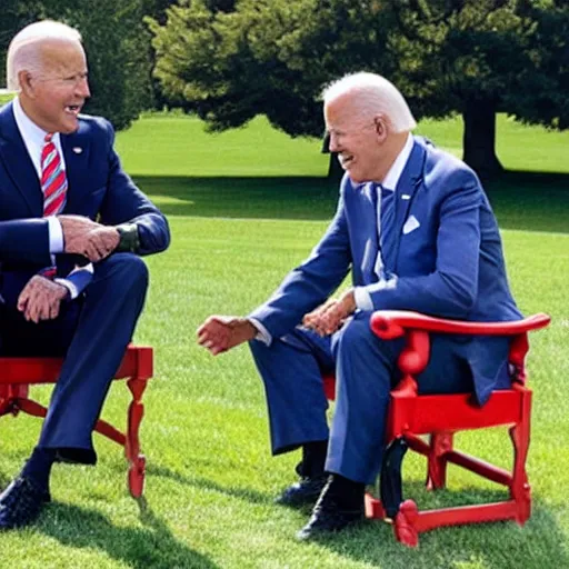 Prompt: Joe Biden and Mario Mario converse on the White House Lawn. AP Photo