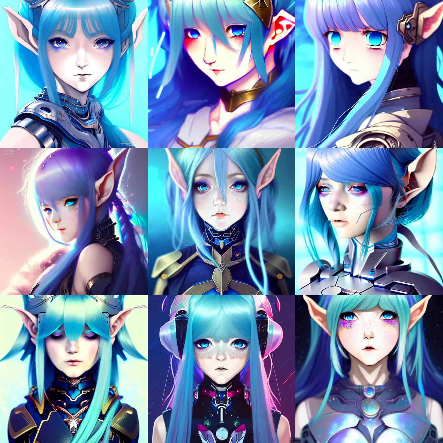 Prompt: art championship winner trending on artstation arknights portrait of a goddess elven mecha warrior princess, head and shoulders, blue hair, matte print, pastel, cinematic highlights, lighting, digital art, cute freckles, digital painting, fan art, elegant, pixiv, by Ilya Kuvshinov, daily deviation, IAMAG, illustration collection aaaa updated watched premiere edition commission ✨✨✨ whilst watching fabulous artwork \ exactly your latest completed artwork discusses upon featured announces recommend achievement