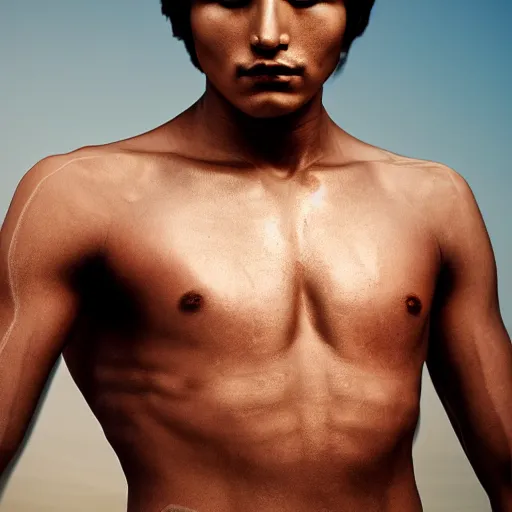 Image similar to a portrait of a beautiful athletic young male indian god, photographed by andrew thomas huang, artistic