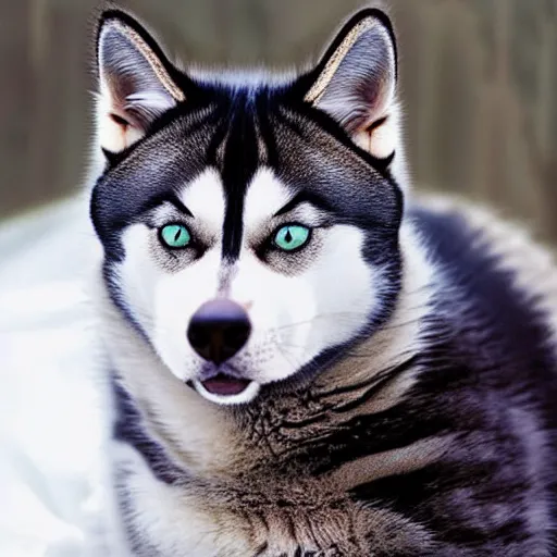 Image similar to a feline husky - cat - hybrid, animal photography