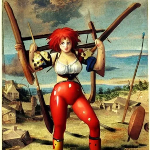 Image similar to 1 5 th century ronald mcdonald siege weapons with pretty anime girl in bikini