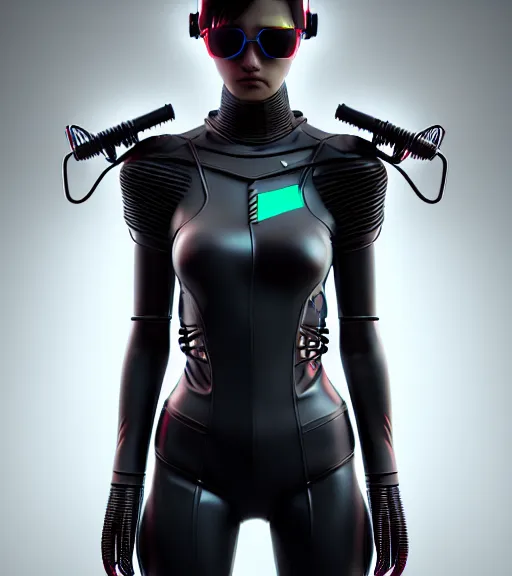 Image similar to complex 3 d render, hyper detailed, ultrasharp, cyberpunk android girl, digital portrait, concept art, illustration, studio lights, hyper realistic, ultra detailed, 0 6 0 8 wear techwear clothing, volumetric lighting, 8 k uhd post - production, artstation hq, unreal engine 5, unity engine