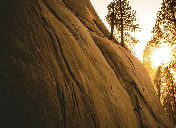 Image similar to a 2 8 mm macro wide angle photo of a man freeclimbing in yosemite national park, splash art, movie still, bokeh, canon 5 0 mm, cinematic lighting, dramatic, film, photography, golden hour, depth of field, award - winning, anamorphic lens flare, 8 k, hyper detailed, 3 5 mm film grain, hazy