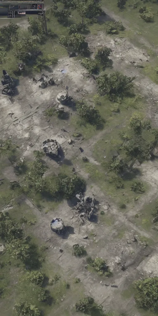 Prompt: aerial view of destroyed battlefield, unreal engine
