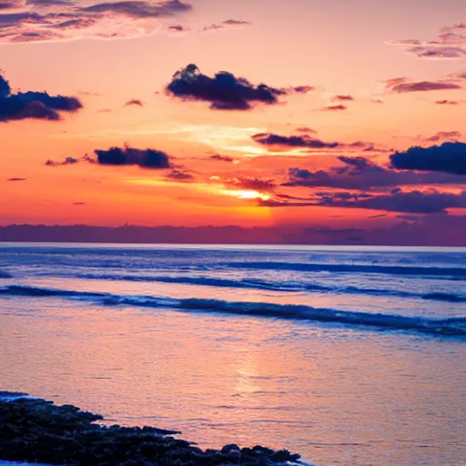 Image similar to The sunset light shines on the sea, sparkling, warm tones, 8K photo
