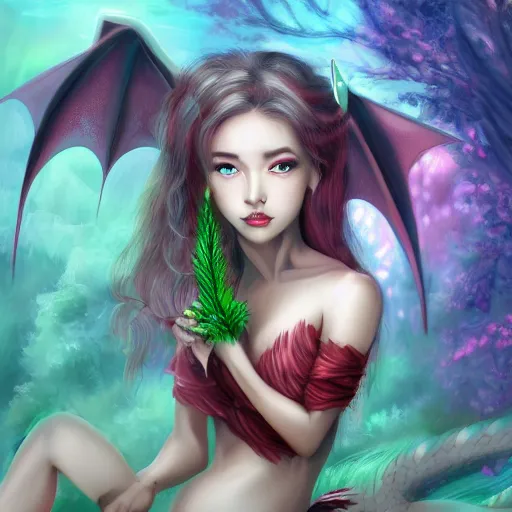 Prompt: beautiful dragon girl, digital art