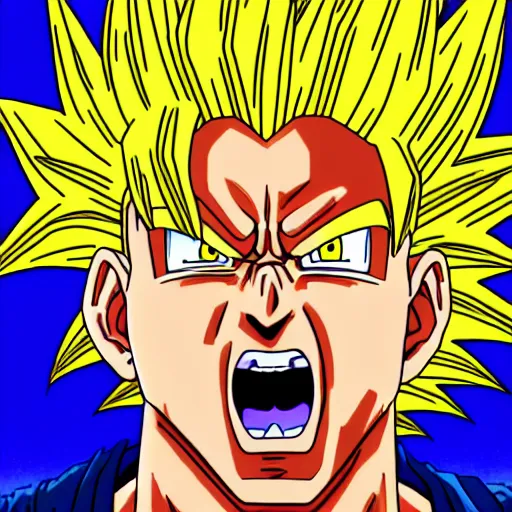 Image similar to ultra realistic portrait painting of bernie sanders as super saiyan goku, art by akira toriyama, 4 k, dragon ball artstyle, cel shaded, highly detailed, epic lighting