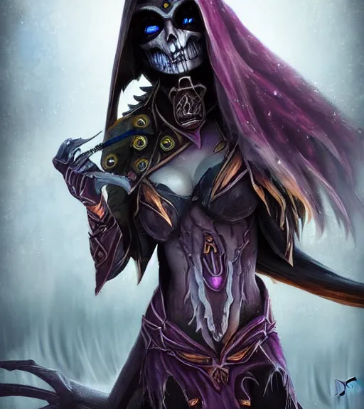 Image similar to sylvanas windrunner, cinematic flavor, rich decaying colors!, digital painting, skull liminal void background, a real picture taken by Daniel Dos Santos