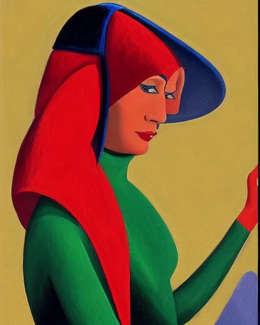 Image similar to a painting of a woman wearing a red veil, an art deco painting by archibald motley, deviantart, figurative art, art deco, oil on canvas, detailed painting