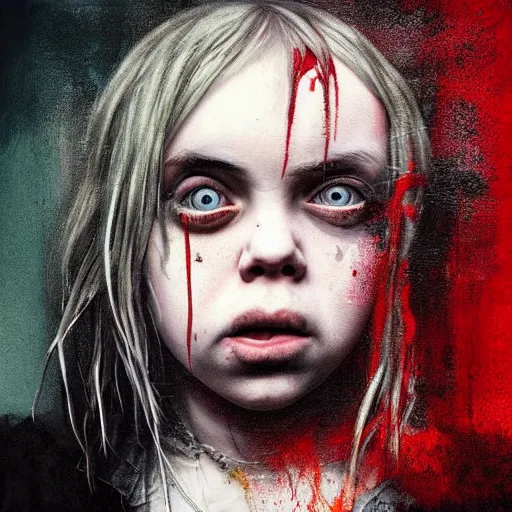 Image similar to grunge painting of billie eilish by michal karcz in the style of chucky