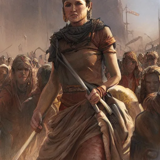 Prompt: woman among the horde, by James Gurney