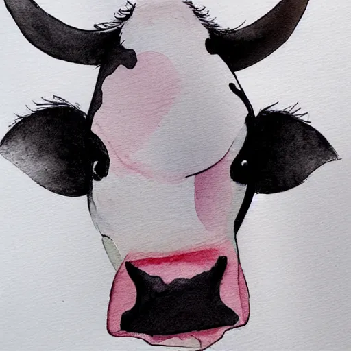 Image similar to cow, minimalistic, anime style, watercolor