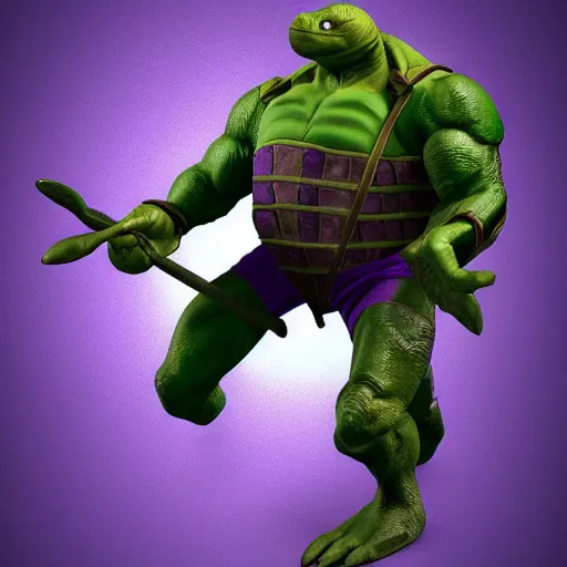 Prompt: donatello from the teenage mutant ninja turtles, 1 9 9 0 s, friendly, high detailed, moonray render