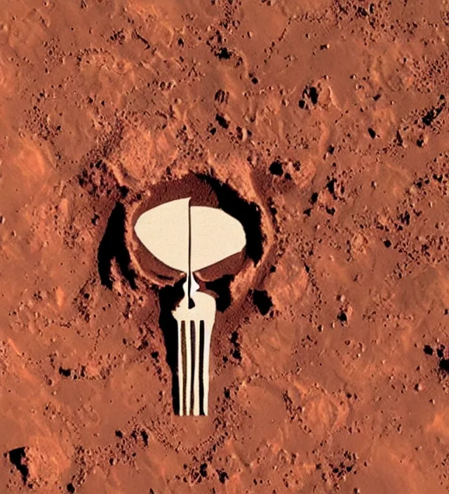 Image similar to punisher symbol face on mars.